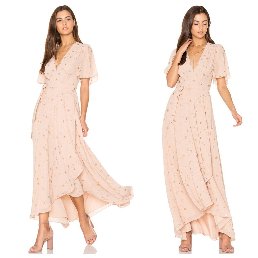 NWT Revolve Privacy Please Krause Glitter Star Nude Wrap Maxi Dress